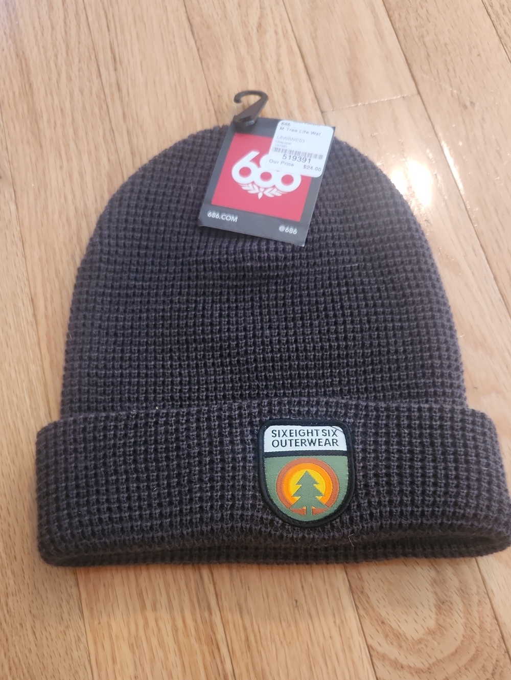 686 Dark Gray Waffle Knit Beanie with Tree Patch
